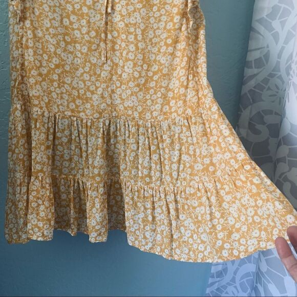 Ivy May Mustard Yellow & White Floral Boho Ruffled Sun Dress Size Small - Picture 9 of 11